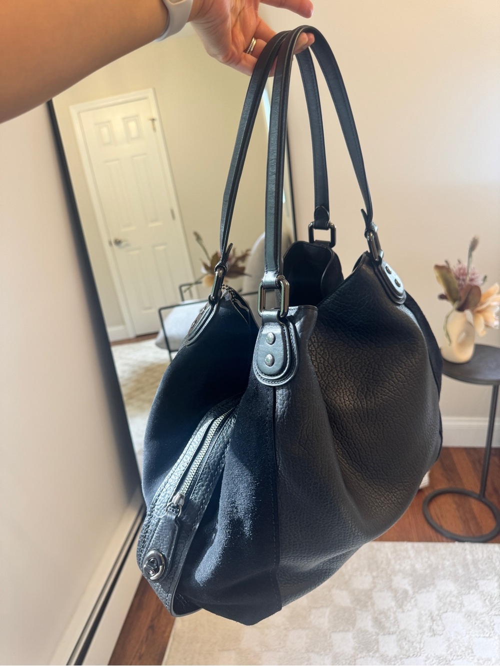 Coach Edie 42 Black Mixed Leather & Suede Shoulder Bag
